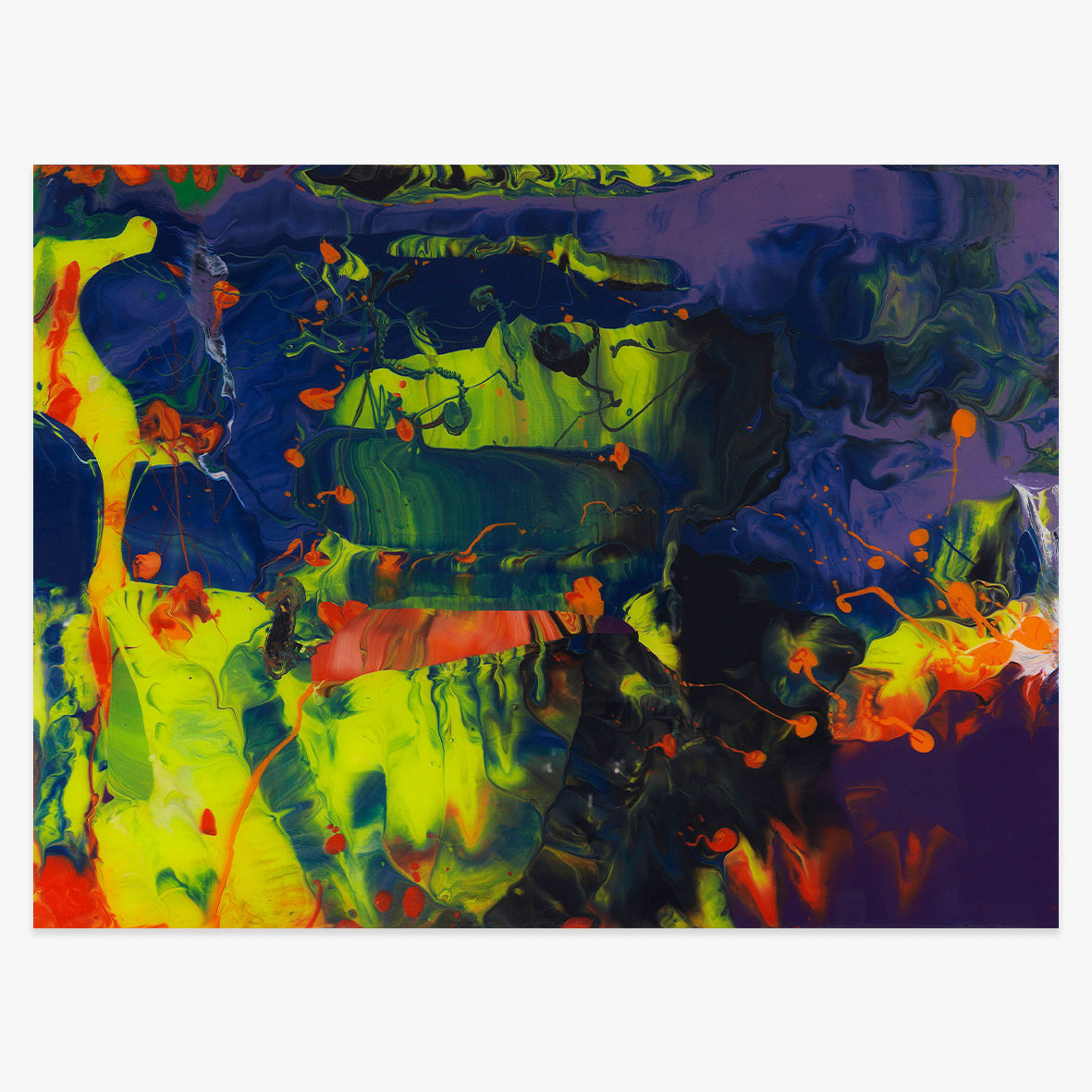 Kunstwerk „Aladin P11“ von Gerhard Richter – abstrakte Farbfelder in Blau, Gelb und Rot mit dynamischen Strukturen.