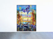 Großformatiges Gemälde ‘Journey’ von Brixy – leuchtende Farben und dynamische Strukturen, ausgestellt in der Geuer & Geuer Art Galerie.