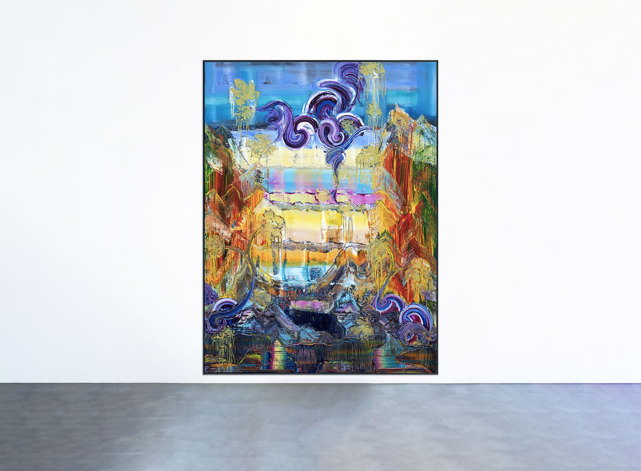Großformatiges Gemälde ‘Journey’ von Brixy – leuchtende Farben und dynamische Strukturen, ausgestellt in der Geuer & Geuer Art Galerie.