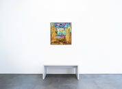 Kunstwerk ‘Journey’ von Brixy in der Geuer & Geuer Art Galerie – abstrakte Malerei mit pastosen Gold- und Blautönen, organischen Formen und lebendiger Textur.