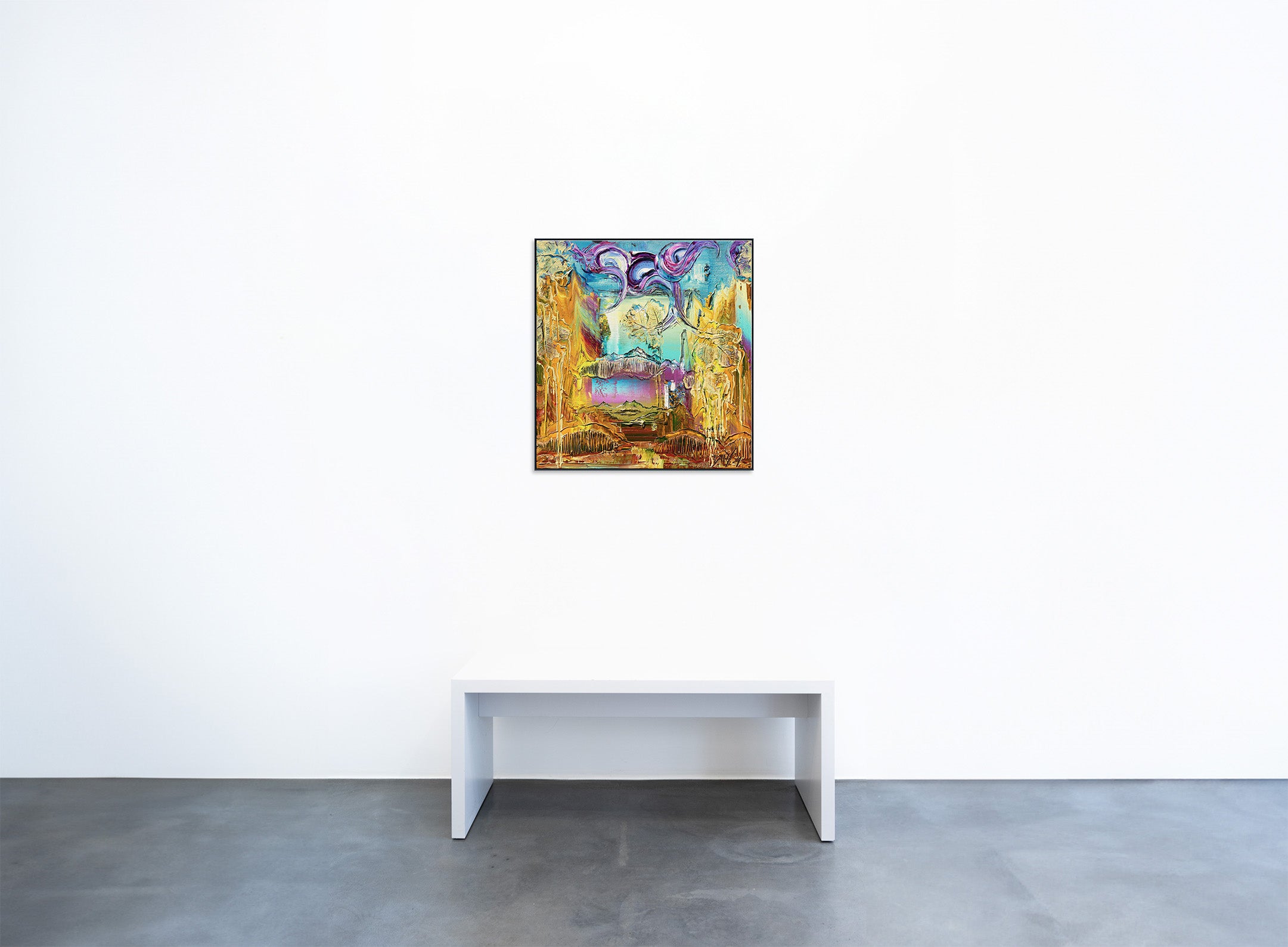 Kunstwerk ‘Journey’ von Brixy in der Geuer & Geuer Art Galerie – abstrakte Malerei mit pastosen Gold- und Blautönen, organischen Formen und lebendiger Textur.