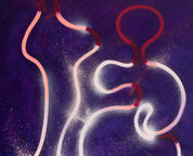 Detail aus ‘Study for Origins of Light #2’ von Gregory de la Haba – leuchtende Linien in Rosa und Weiß auf dunklem Violett.