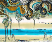 Detailaufnahme des Kunstwerks „Horizon" aus dem Jahr 2018 von Dietmar Brixy – plastische Farbschichten mit kräftigem Türkis.